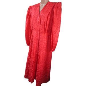 Argenti Ribbon Damask Coral Orange Silk Dress Knife Pleat Sz 14 Vintage 80s